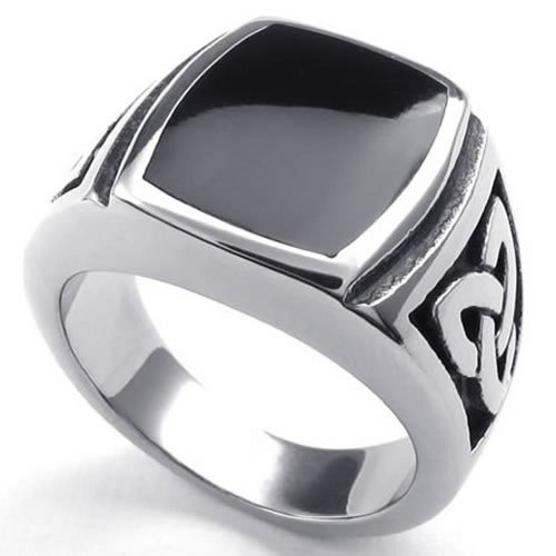 Konov Jewelry Mens Stainless Steel Ring Celtic Knot Signet Black