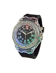 GENEVA PLATINUM Silicone Rubber CZ Light Up Watch BLACK