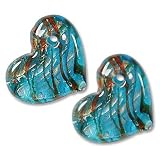 Murano Style Glass Gold Foil Turquoise and Orange Hearts For Earrings (2)