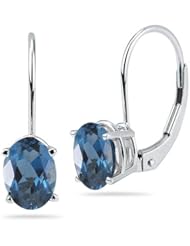 4.06 Cts of 9x7 mm AAA Oval London Blue Topaz Stud Earrings with Lever Backs in 14K White Gold