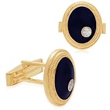Men's 18k Gold Plated Sterling Silver Enamel Diamond Cuff Links (0.01 cttw, I-J Color, I3 Clarity)