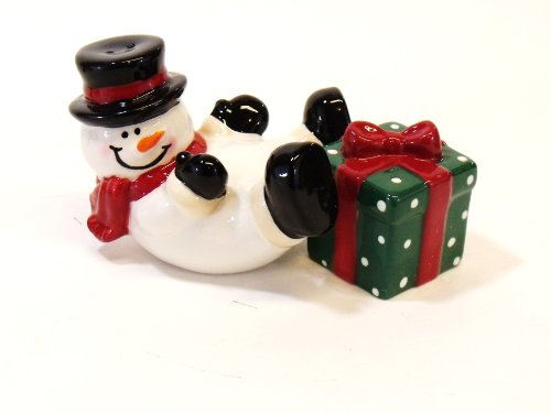Snowman with Present Salt Shakers s/p