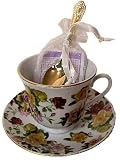 Set of 4 Antique Rose Pattern - Fine China Tea Cups & Saucers