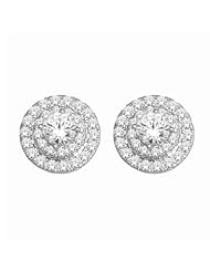 1 Carat Double Halo Diamond Stud Earrings 10k White Gold