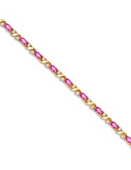 14k Yellow Gold Natural Pink-Topaz And Diamond Tennis Bracelet