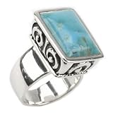 Barse Rectangular Turquoise Sterling Silver Scroll Ring