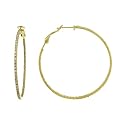 Gold Over Silver 50Mm Pave Cubic Zirconia Hoop Earring - White