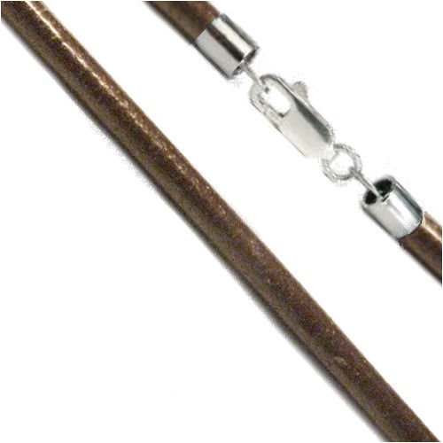 2mm Dark Brown 20" Leather Cord Chain Sterling Silver Necklace