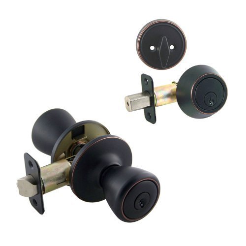 Designers Impressions Salem Design Oil Rubbed Bronze Entry Knob with Matching Single Cylinder Deadbolt Combo Pack Keyed Alike (We Key Lock Orders Alike for Free)