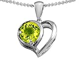 1.50 cttw 14K White Gold Plated 925 Sterling Silver Heart Shape Pendant With Round Genuine Peridot
