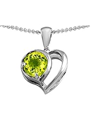 Original Star K (tm) Heart Shape Pendant With Round Genuine Peridot in 925 Sterling Silver