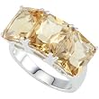 Genuine 3 Stone Honey Quartz Citrine Fashion Ring Sparkling Sterling Silver