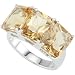 Genuine 3 Stone Honey Quartz Citrine Fashion Ring Sparkling Sterling Silver