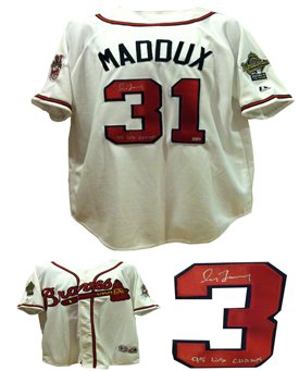 Signed Greg Maddux 1995 World Series Jersey MLB COA Maddux won the 1995 World Series with the Atlanta Braves. Future Baseball Hall of Fame player, 16 x Gold Glove winner, 4x CY Young Winner, and 8x All-Star. Arguably baseball's greatest pitcher of all time. Major League Baseball authenticated. Comes with a unique MLB hologram # verified on their website. What that means is a Major League Baseball 