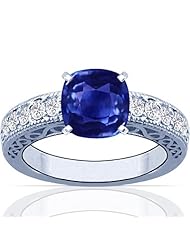 Platinum Cushion Cut Blue Sapphire Ring With Sidestones
