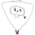 Playboy Jewelry Set Necklace Bracelet Earrings Hot Pink Glitter Bunny Logo Authentic Licensed Jewelry CPBSET0026