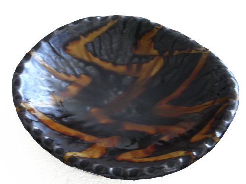 益子焼　宮島正行作　飴釉筒描楕円皿　飴色模様の楕円皿　Brown oval plate with amber pattern