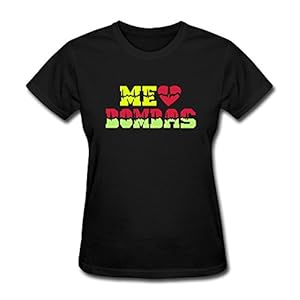 Screen Print Me Encanta Bombas Heart Beat Woman's Knit Crew Tshirts Black