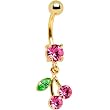 24kt Gold Plated Pink Cubic Zirconia Cherry Belly Ring