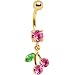 24kt Gold Plated Pink Cubic Zirconia Cherry Belly Ring