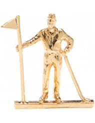 Gold Golfers Brooch - Golf Player Holding a Flag