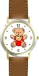 Teddy Bear (Red Outfit & Tie) Bear Animal - WATCHBUDDY&reg; DELUXE TWO-TONE THEME WATCH - Arabic Numbers - Brown Leather Strap-Women's Size-Small