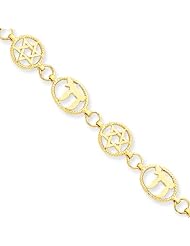 14 Karat Yellow Gold Chai And Star of David Bracelet - 7 Inch