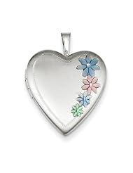 Sterling Silver 20mm Enameled Floral Heart Locket. Metal Wt- 3.4g