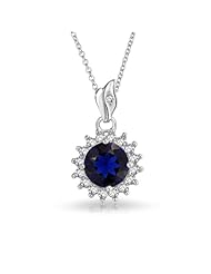Bling Jewelry 925 Silver Blue Sapphire Color CZ Circle Pendant Necklace 16in