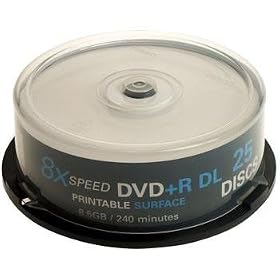 Bulkpaq Spindle Box of Printable Surface DVD+R Dual Layer 8x 8.5GB DVD's (Pack of 25)