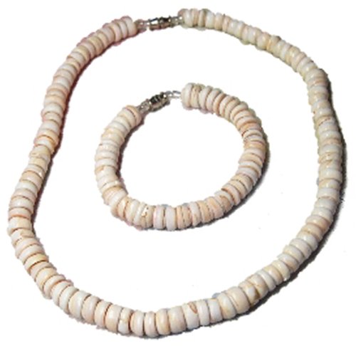 Native Treasure Puka Shell Necklace and Matching Bracelet - Real Puka 7-8mm Medium Shells