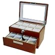 Watch Box for 16 Watches Cherry Matte Finish Metal Accent Glass Window Extra Clearance Large Cushions