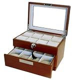 Watch Box for 16 Watches Cherry Matte Finish Metal Accent Glass Window Extra Clearance Large Cushions Watch Box for 16 Watches Cherry Matte Finish Metal Accent Glass Window Extra Clearance Large Cushions