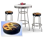 IMAGE OF Four Flame Print Vinyl Bar Stools Barstools with White Bistro Bar Pub Table