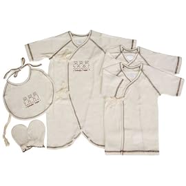 サンベビー 新生児お得用5点セット コンビ肌着×1/短肌着×2/スタイ×1/ミトン×1 キナリ