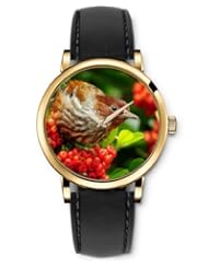 SPRAWL Aanalog Fashion Series Gold Ladies Watches of Genuine Black Leather Strap,Unique Wrist Watch for Women Girls Designed with Bird Berries