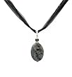 Necklace - N58 - Genuine Semi Precious Gemstone Hung on Five-Strand Organza and Cotton Cord + 2" Extension Chain - Oval Shape ~ Black Laboradorite