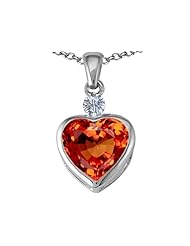 Original Star K (tm) 10mm Heart Shape Simulated Orange Mexican Fire Opal Heart Pendant in 925 Sterling Silver