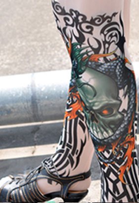 1 Pair Temporary Tattoo Stockings TRIBAL DRAGON WITH SKULL for Ladies ~ Party & Halloween Accessory