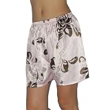 SILK COUTURE: Womens Sleepwear - Silk Shorts / Pajama Lounge Shorts - Pink & Black - Size: M-L