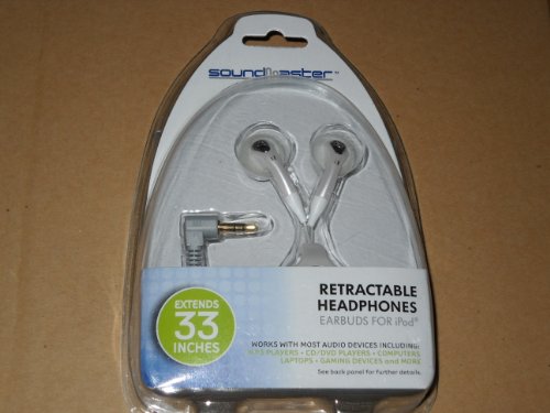 SoundMaster White Retractable Headphones - Earbuds for IPod and Other MP3 Players