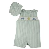 Petit Ami Infant Boys Beach Smocked Seersucker Sunsuit Romper with Hat