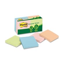 Post-it Greener Notes, 3 x 3-Inches, Assorted Pastel, 12-Pads/Pack