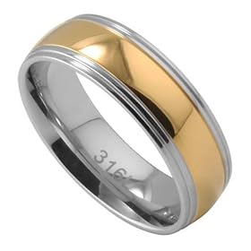 316L Stainless Steel with Gold Plated Inlay Ring - Size 6: Jewelry