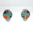 Ray Tracey Sterling Silver Round Earrings with Turquoise and Spiny Oyster Inlay, #8543