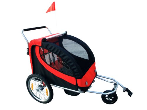 Kms Child Kids Bike Trailer Stroller Jogger For 1 To 2 Children Seater Black Red Buggy With Suspension And Swivel Front Wheel Foldable Push Handle Picture