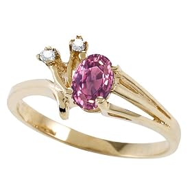 0.54 cts Genuine Pink Tourmaline and Diamond Ring - 14kt White or Yellow Gold by Finejewelers