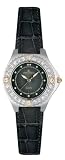 Supernova by Avalon Women's Silver-Tone Gold Accented Stone Bezel Leather Strap Watch # 8207-2