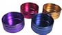 2" DIAMETER (12) ASSORTED COLORED ALUMINUM TINS WITH CLEAR TOP.