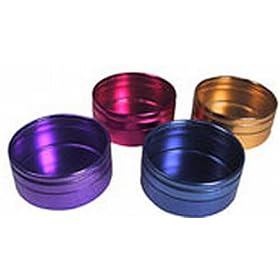 2 DIAMETER (12) ASSORTED COLORED ALUMINUM TINS WITH CLEAR TOP. by SE